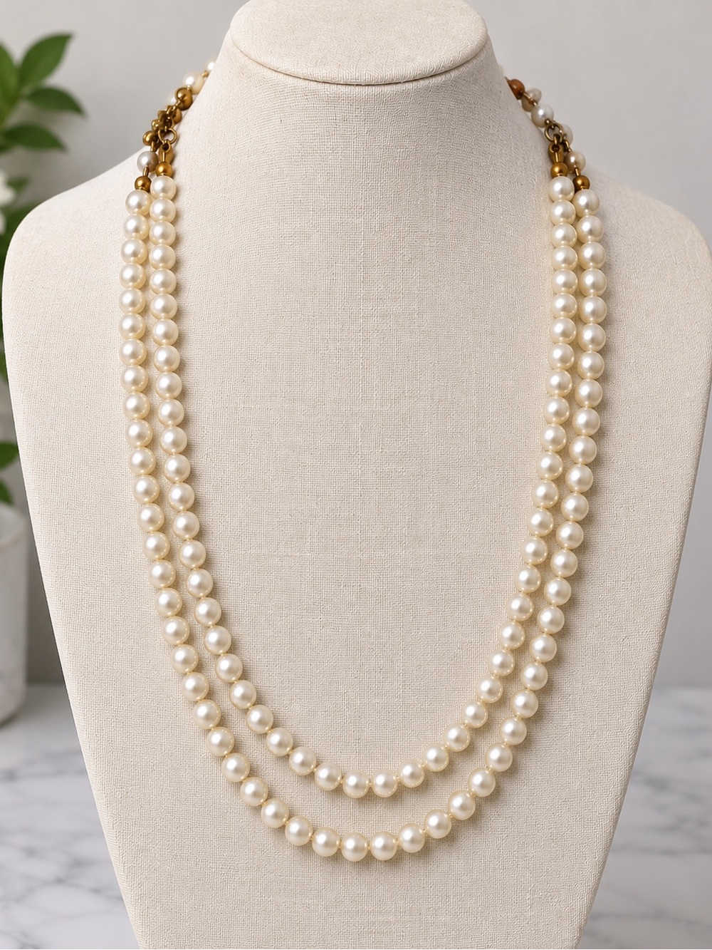 Classic Ivory Pearl Double Strand Necklace
